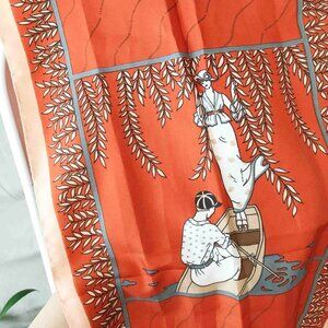 Vintage ladies print rectangle scarf in orange